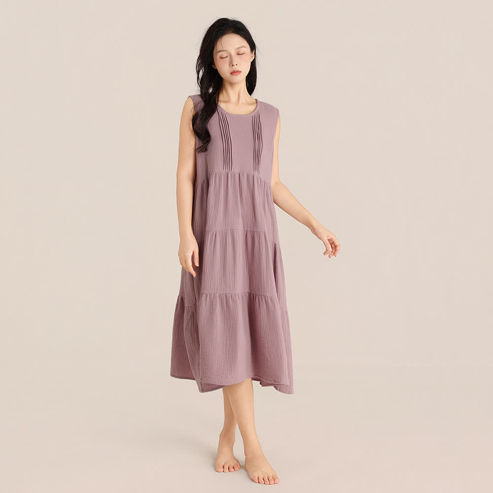 Minimalist Cotton Double Gauze Sleeveless Nightgown - Purple - XL - image 0