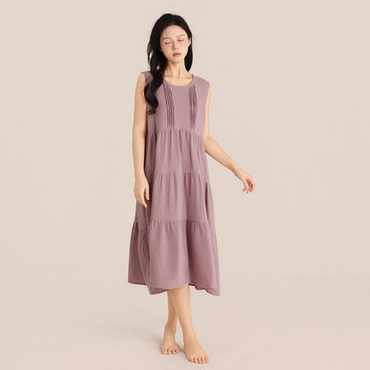 Minimalist Cotton Double Gauze Sleeveless Nightgown - Purple - XL - image 0