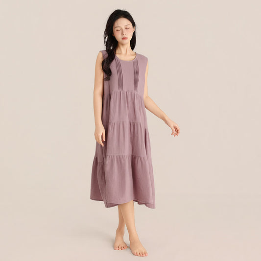 Minimalist Cotton Double Gauze Sleeveless Nightgown - Purple - XL - image 0