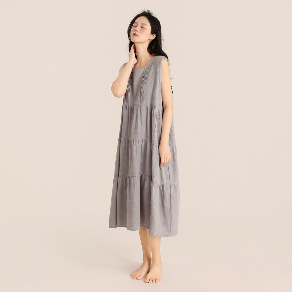 Minimalist Cotton Double Gauze Sleeveless Nightgown - Gray - XL - image 9