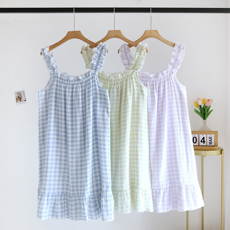 Cotton Ruffle Gingham Cami Nightgown - image 0