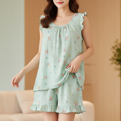 Floral Cotton Gauze Flutter Sleeve Pajama Set - image 2