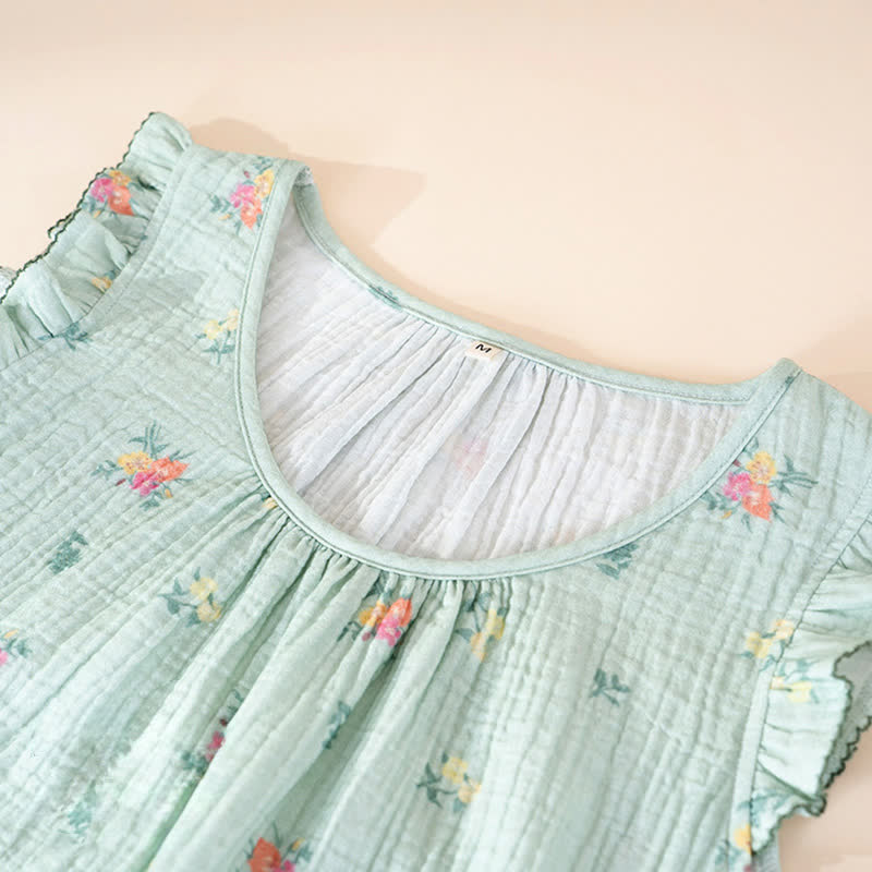 Floral Cotton Gauze Flutter Sleeve Pajama Set - image 5