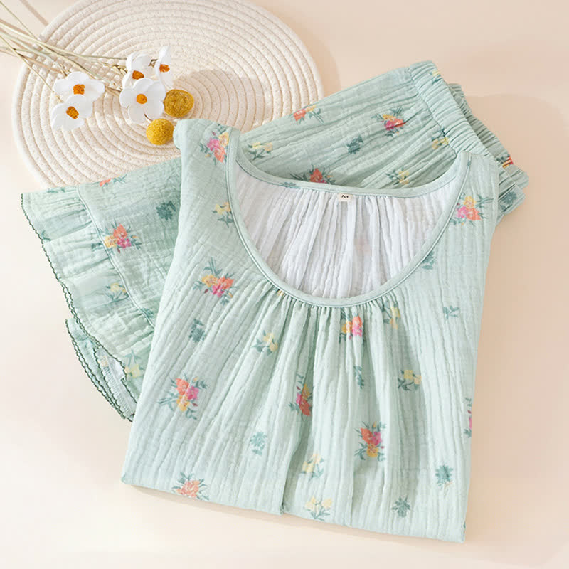 Floral Cotton Gauze Flutter Sleeve Pajama Set - image 4