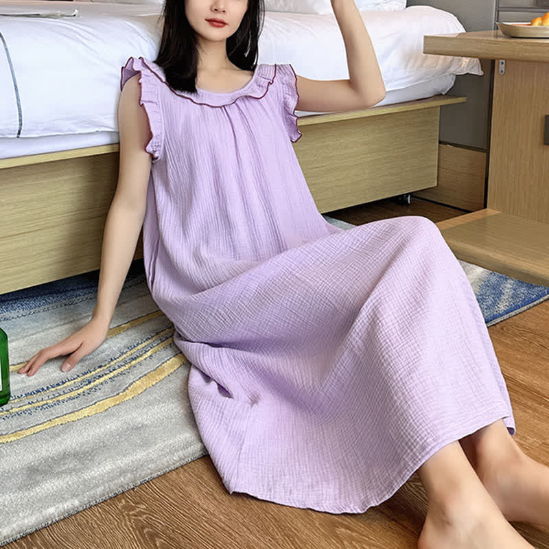 Plus Size Minimalist Cotton Ruffle Sleeveless Nightgown - image 19