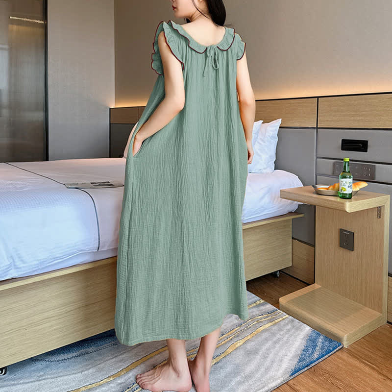 Plus Size Minimalist Cotton Ruffle Sleeveless Nightgown - image 15