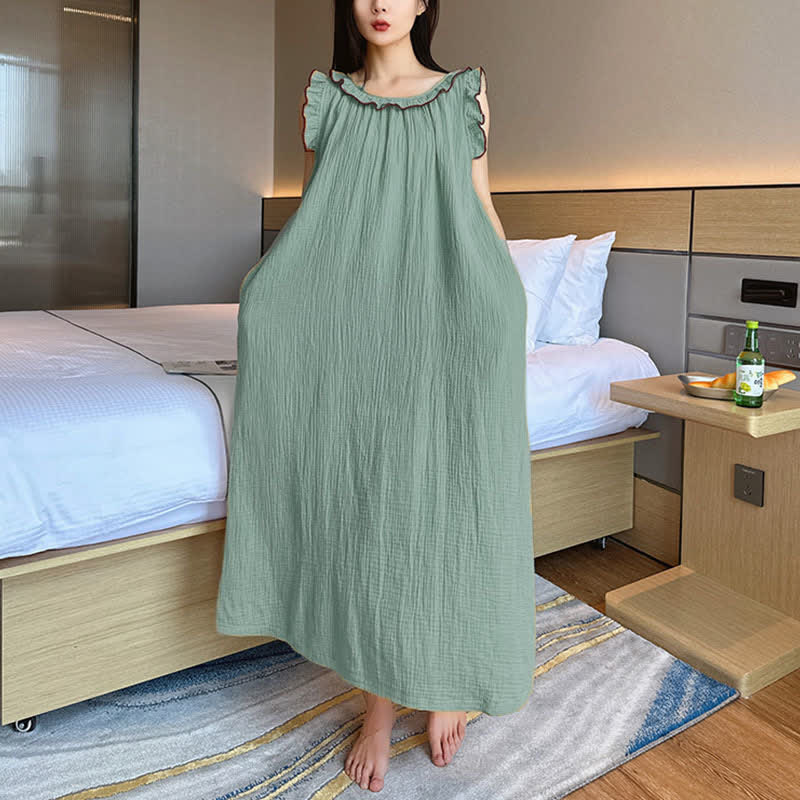Plus Size Minimalist Cotton Ruffle Sleeveless Nightgown - image 14