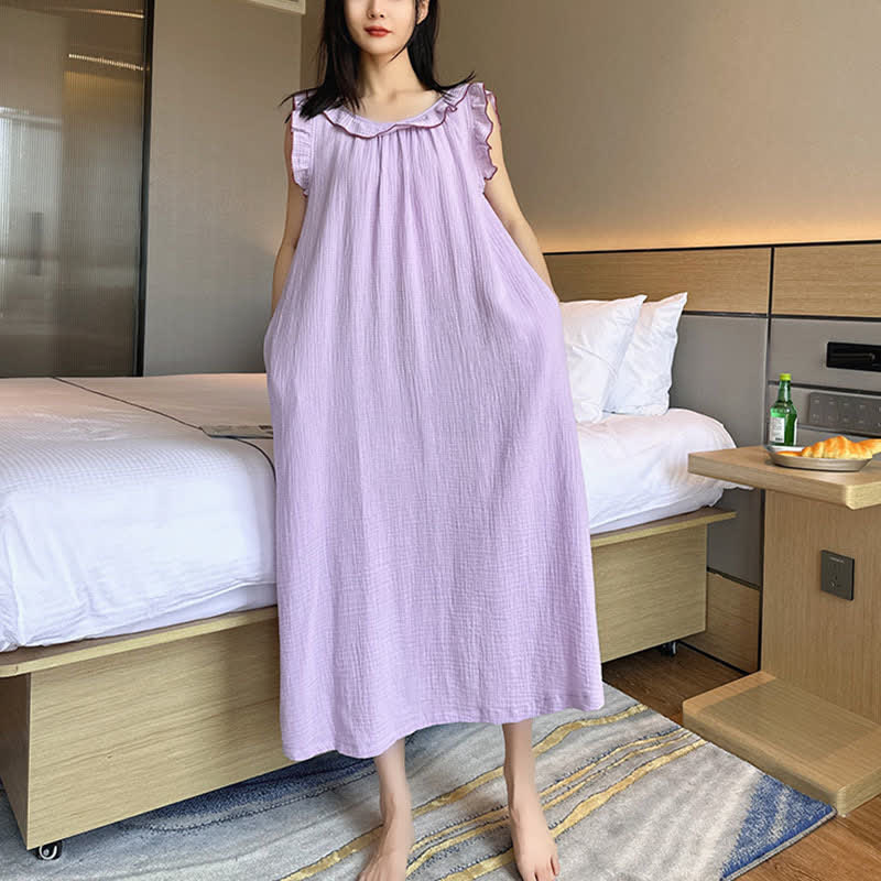 Plus Size Minimalist Cotton Ruffle Sleeveless Nightgown - image 17