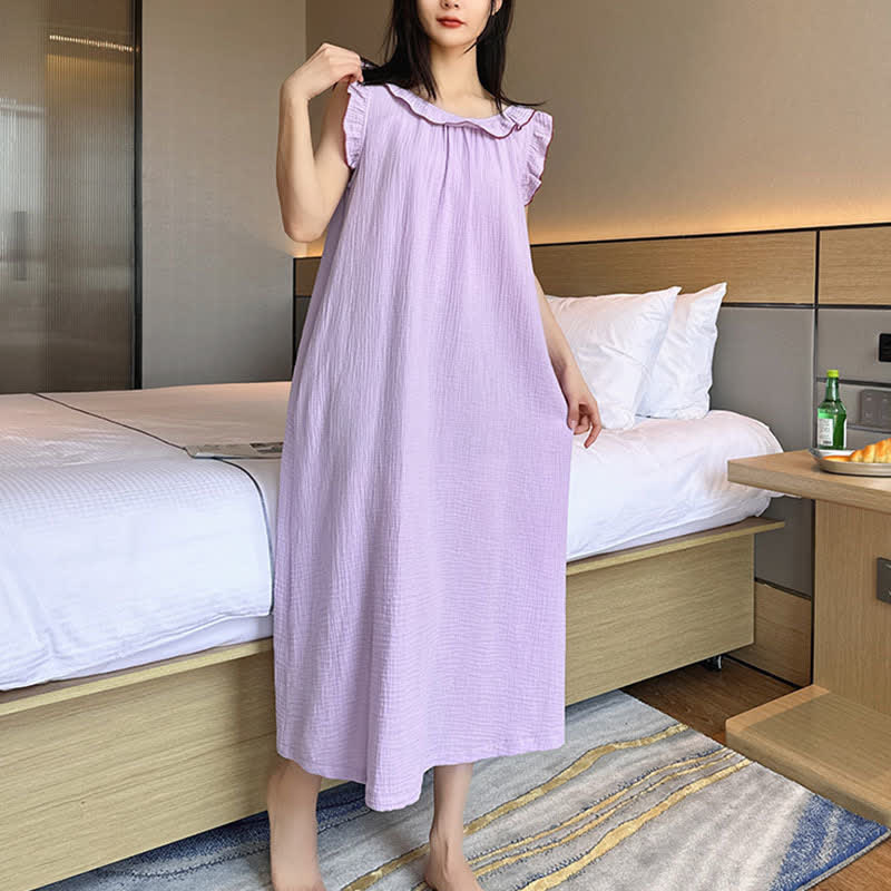 Plus Size Minimalist Cotton Ruffle Sleeveless Nightgown - image 32