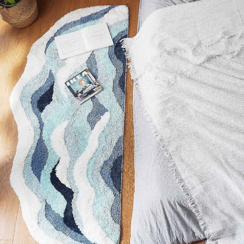 Ocean-Inspired Wave Shaped Flocked Rug - 31"W x 71"L - image 0
