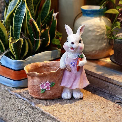 Resin Bunny Garden Succulent Planter Pot - Female White Rabbit - 2PCS - 8"H - image 5
