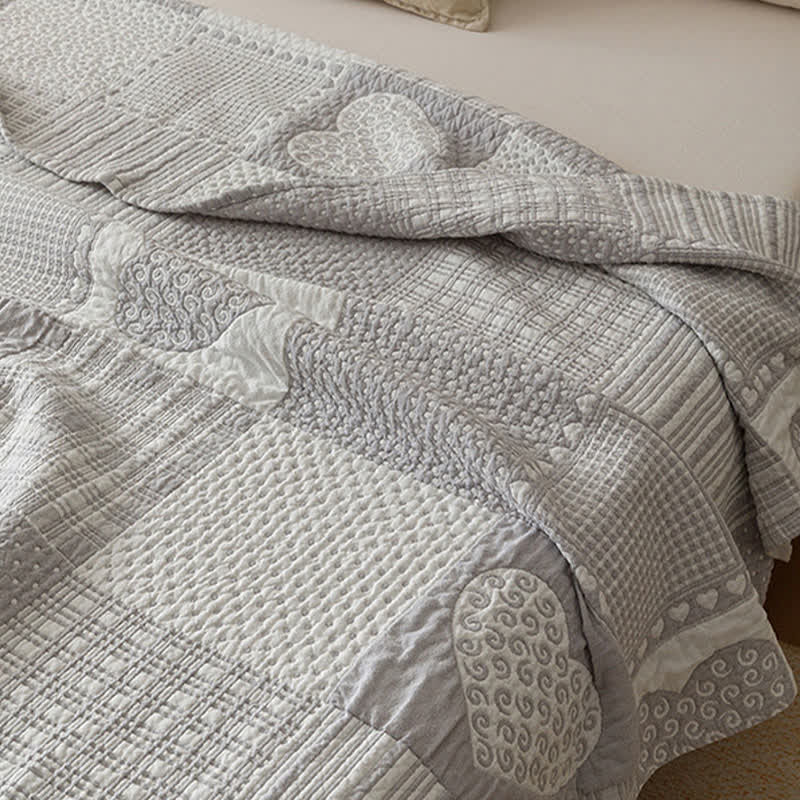 Patchwork Style Heart Cotton Gauze Quilt Blanket - image 6