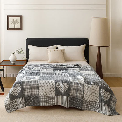 Patchwork Style Heart Cotton Gauze Quilt Blanket - Blue - Queen - image 9