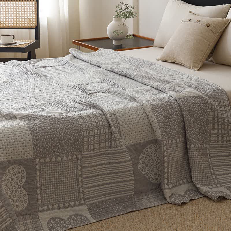 Patchwork Style Heart Cotton Gauze Quilt Blanket - image 3