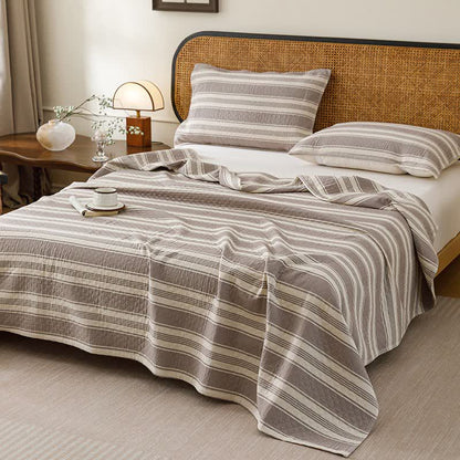 Minimalist Striped Cotton Gauze Quilt Blanket - Gray - Quilt with 2PCS Pillow Towels - King - image 6