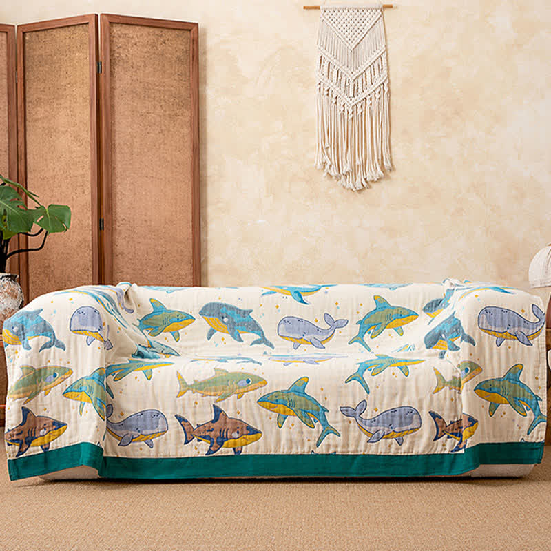 Ocean Whale Dolphin Cotton Quilt Blanket - image 2