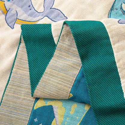 Ocean Whale Dolphin Cotton Quilt Blanket - image 6