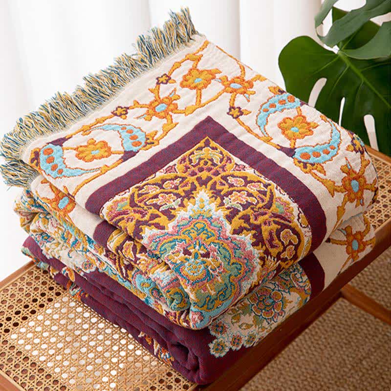 Retro Ethnic Tassel Cotton Blanket - image 2