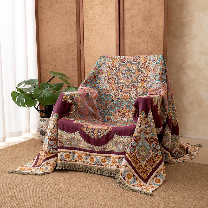 Retro Ethnic Tassel Cotton Quilt Blanket - image 2