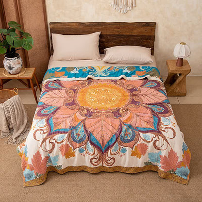 Retro Style Floral Cotton Quilt Blanket - King - image 0