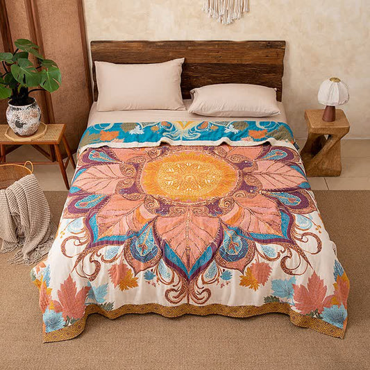 Retro Style Floral Cotton Quilt Blanket - King - image 0