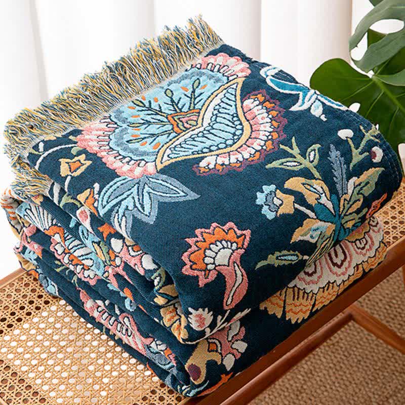 Boho Floral Tassel Cotton Quilt Blanket - image 4
