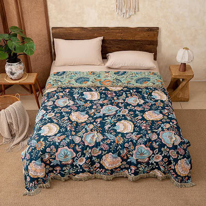 Boho Floral Tassel Cotton Quilt Blanket - image 1
