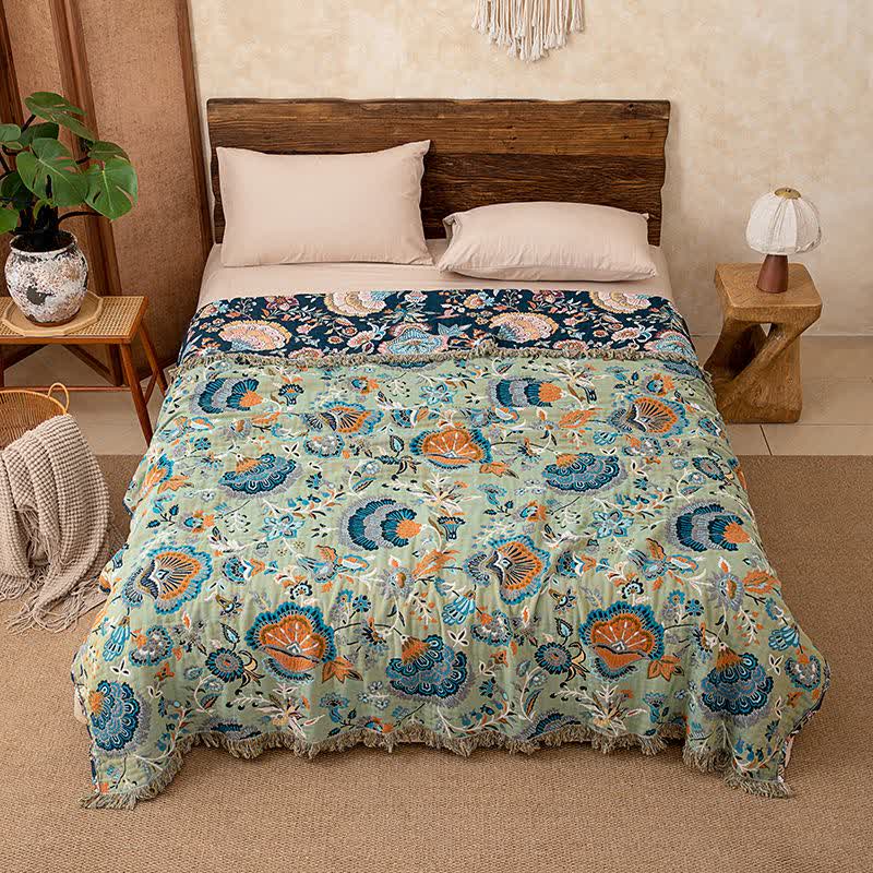 Boho Floral Tassel Cotton Blanket - image 2