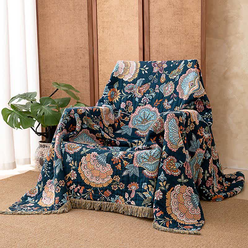 Boho Floral Tassel Cotton Quilt Blanket - image 3