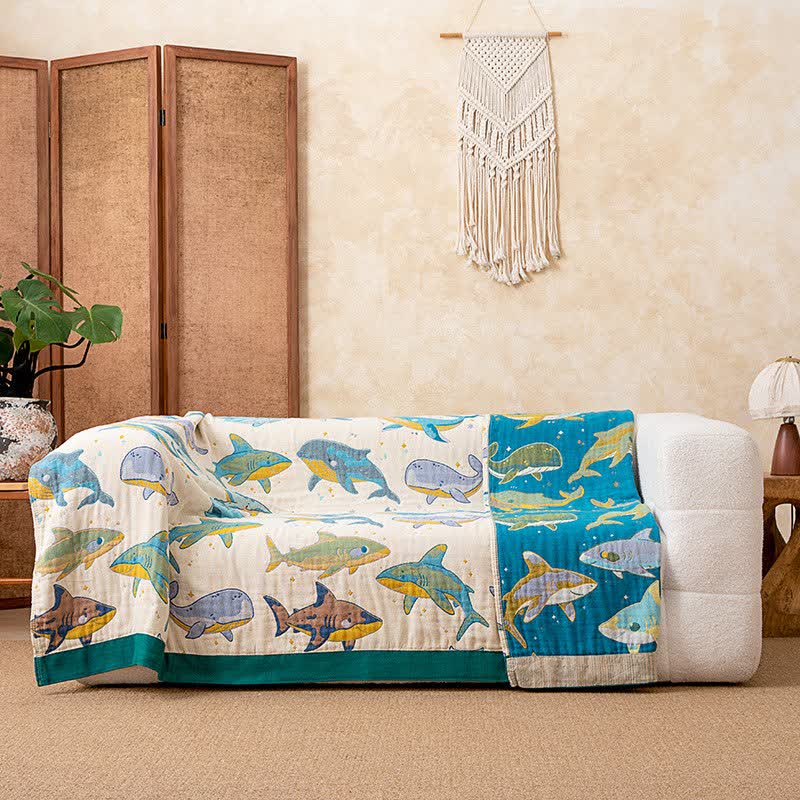 Ocean Whale Dolphin Cotton Blanket - image 2