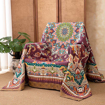 Retro Ethnic Style Cotton Blanket - 90"W x 98"L - image 0