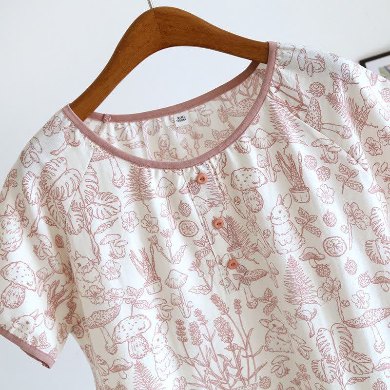 Rustic Mushroom & Bunny Cotton Nightgown - image 4