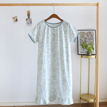 Rustic Mushroom & Bunny Cotton Nightgown - Green - XL - image 9