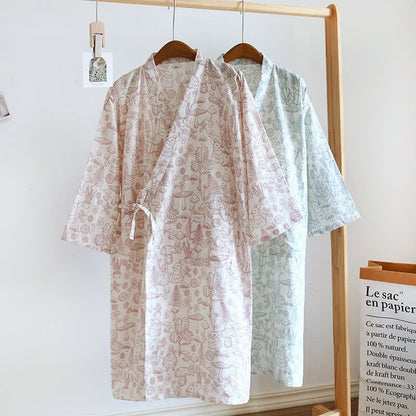 Mushroom & Bunny Cotton Gauze Kimono Robe - image 0