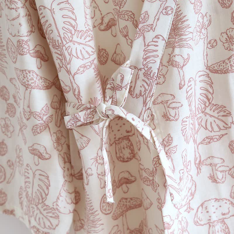 Mushroom & Bunny Cotton Gauze Kimono Robe - image 9
