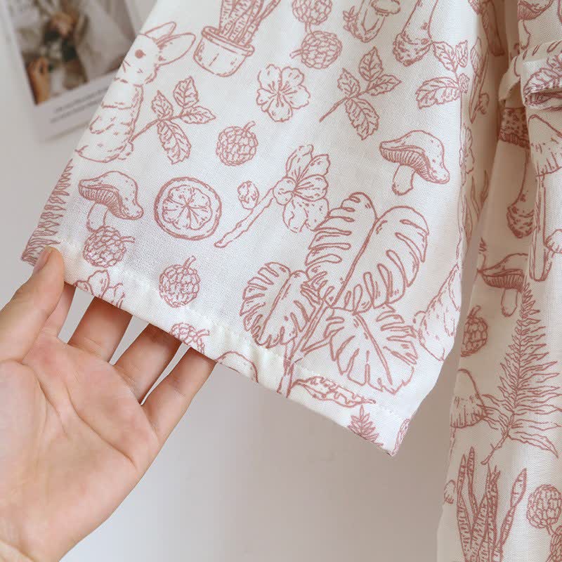 Mushroom & Bunny Cotton Gauze Kimono Robe - image 6