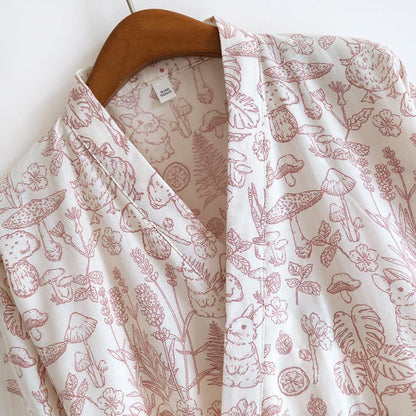 Mushroom & Bunny Cotton Gauze Kimono Robe - image 4