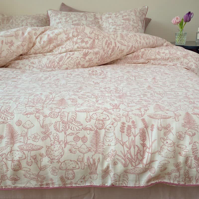 Mushroom & Bunny Cotton Gauze Bedding Set(4PCS) - image 3