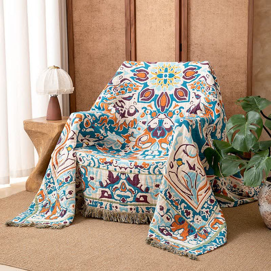 Retro Blue Pure Cotton Blanket - 79"W x 90"L - image 0
