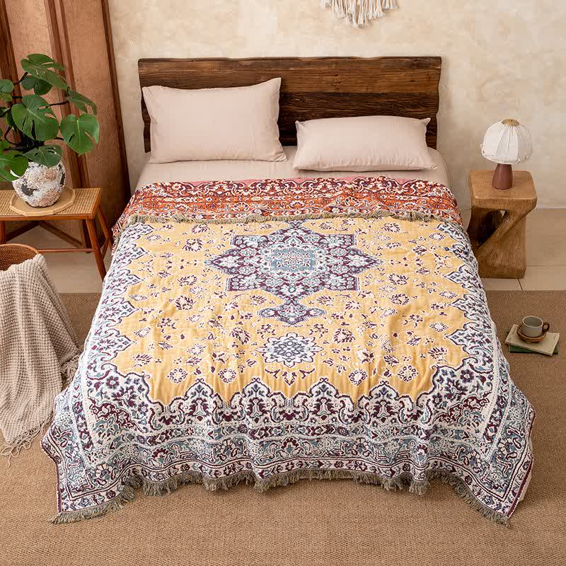 Vintage Floral Cotton Tassel Quilt Blanket - image 1