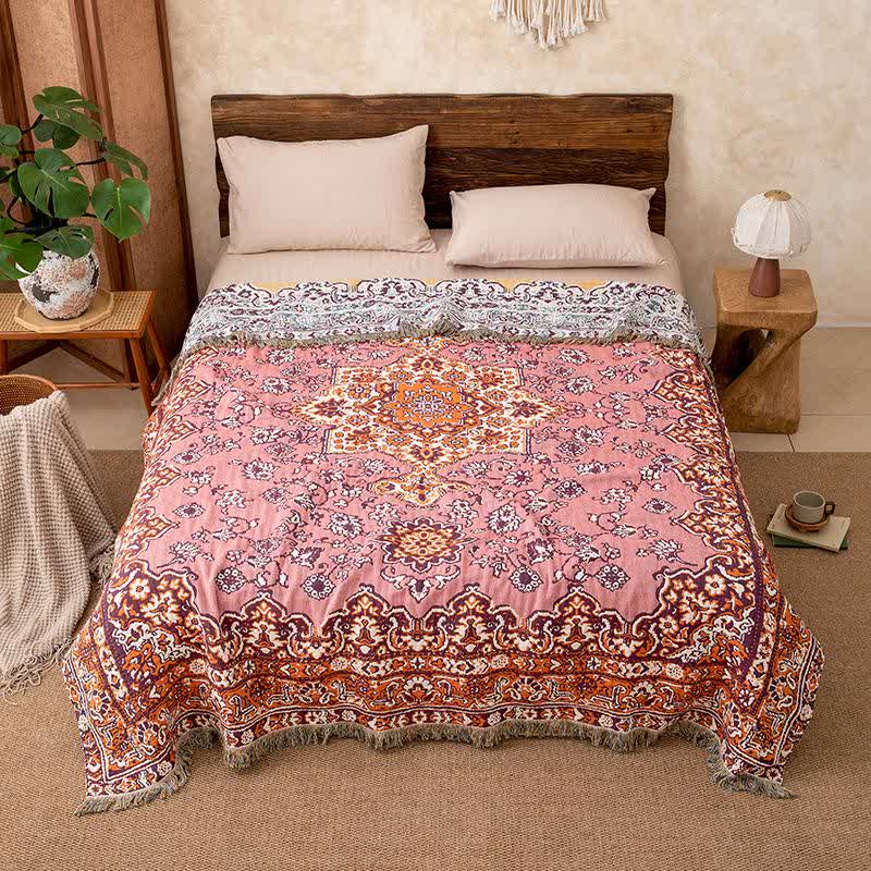 Vintage Floral Cotton Tassel Blanket - image 3