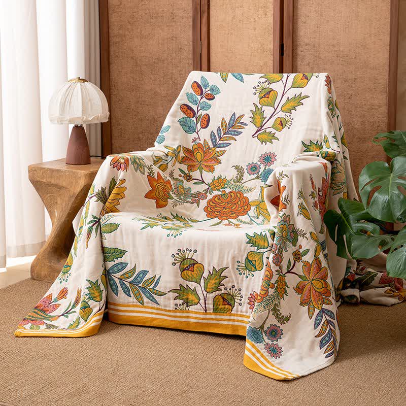 Vibrant Floral Pure Cotton Quilt Blanket - image 2