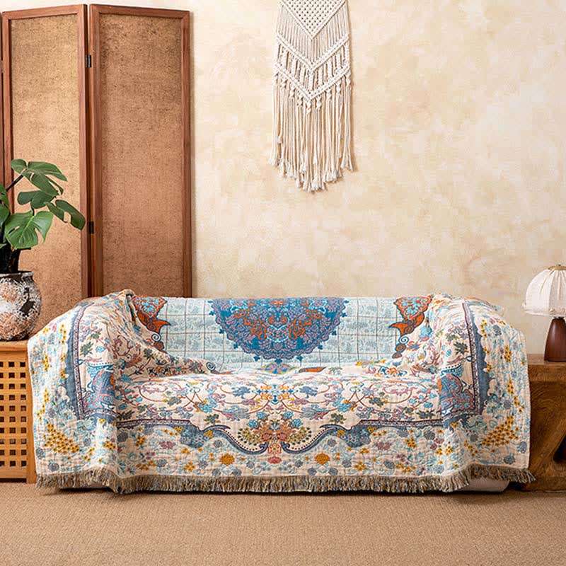 Vintage Style Cotton Tassel Quilt Blanket - image 3