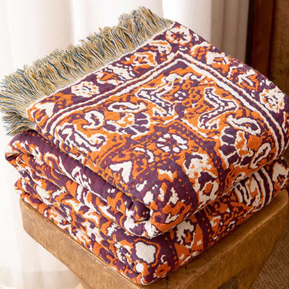 Vintage Floral Cotton Tassel Quilt Blanket - image 4