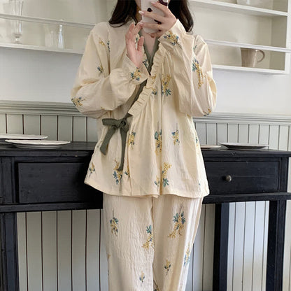 Ruffled Neck Botanical Floral Pajama Set - image 2