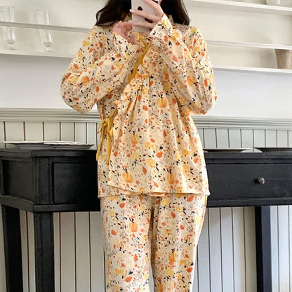 Ruffled Neck Yellow Floral Pajama Set - image 4