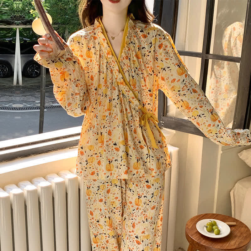 Ruffled Neck Yellow Floral Pajama Set - image 7