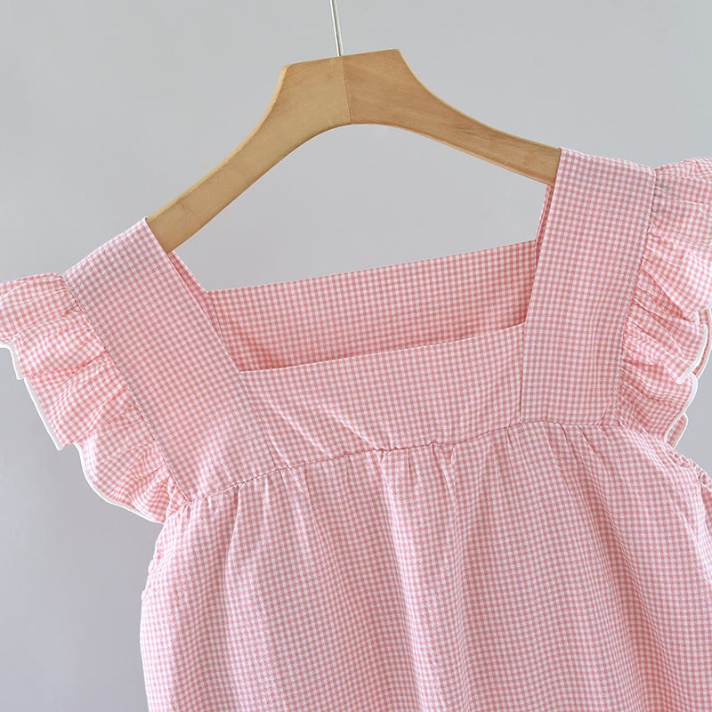 Gingham Flutter Sleeve Cotton Nightgown - image 2