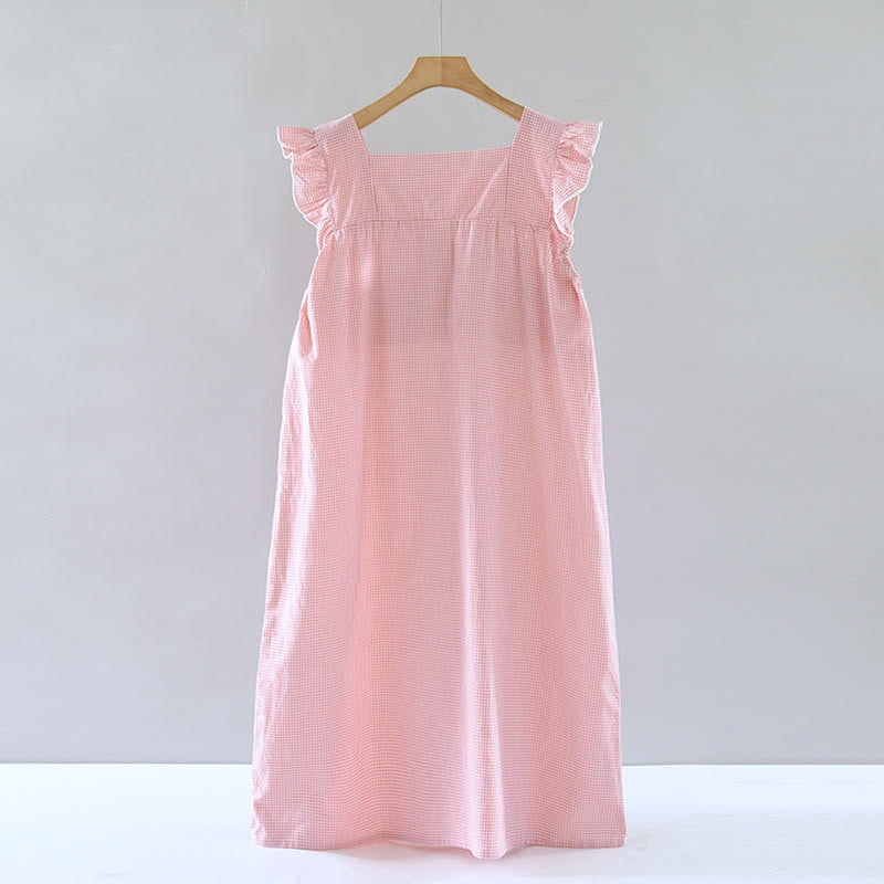 Gingham Flutter Sleeve Cotton Nightgown - image 1