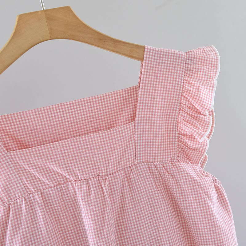 Gingham Flutter Sleeve Cotton Nightgown - image 4